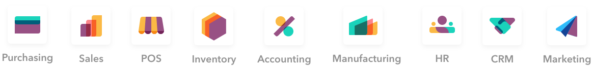 ERP System, Inventory System, Purchasing System, POS System, Accounting System, Manufacturing System, CRM System, Appointment System, Supply Chain, Marketing, HR System, Multi-Company Consolidation System, E-commerce Platform, Fleet Management, Multi-Currency Support, Student & Instructor Portals, Procurement & Replenishment System, Website Builder, Wholesale and Distribution System